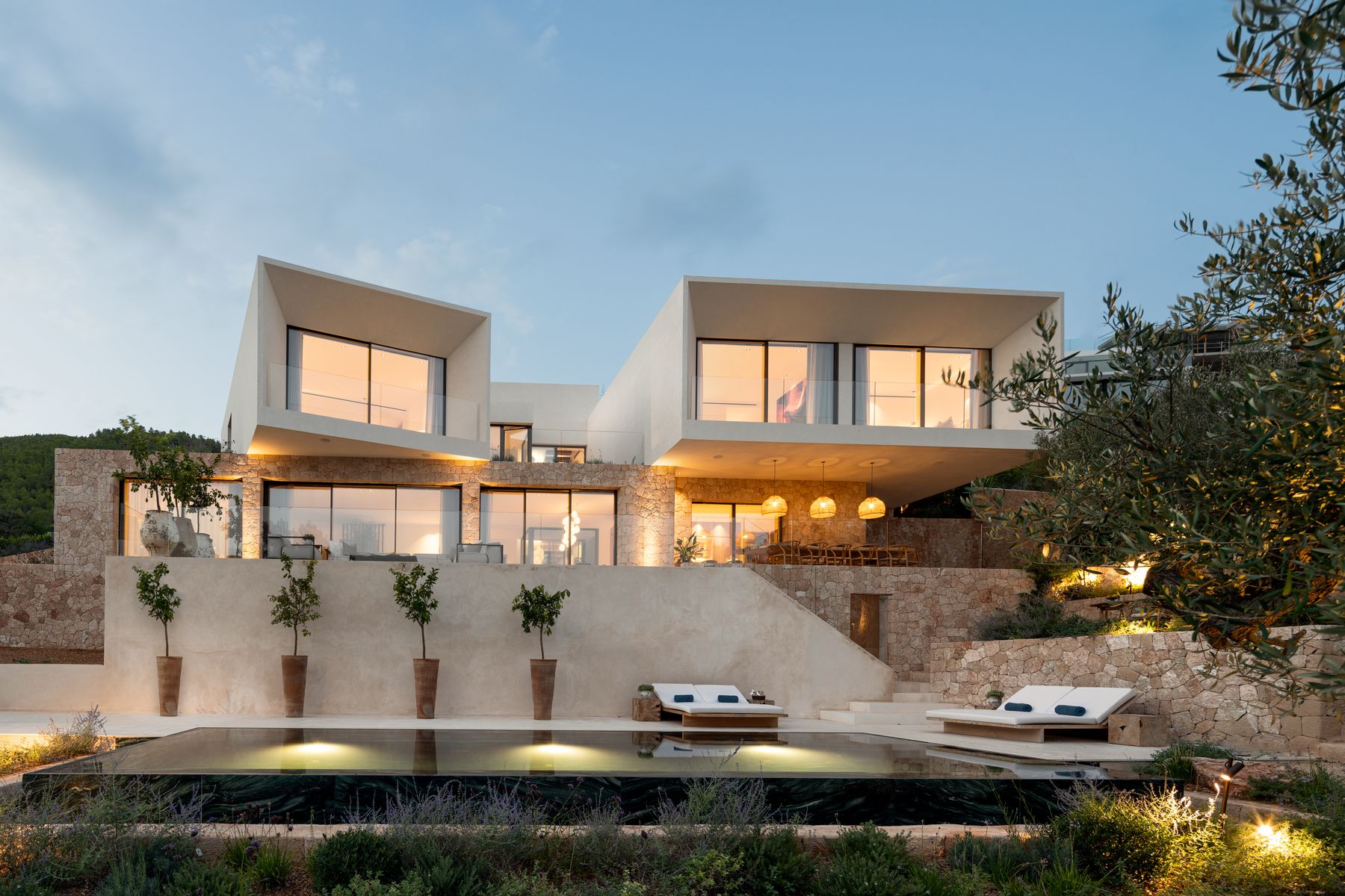 Villa Yabisa residence in Ibiza at dusk