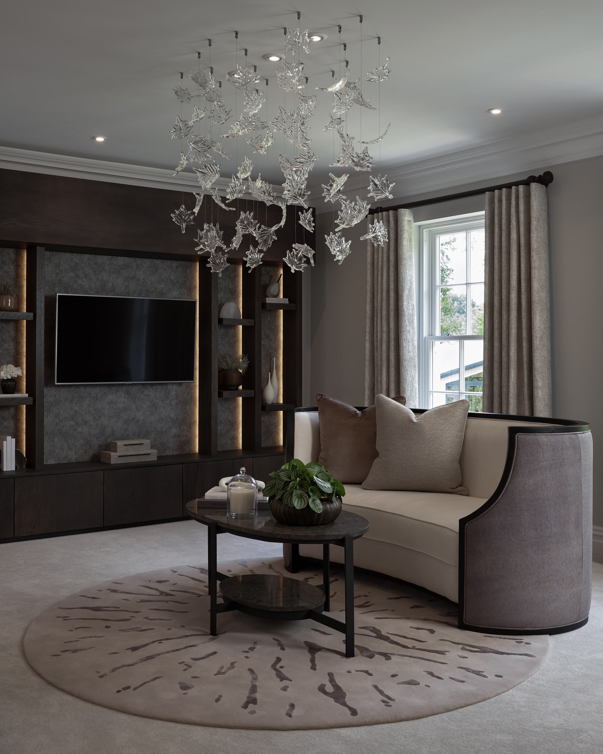 Bespoke glass chandelier in a residential interior