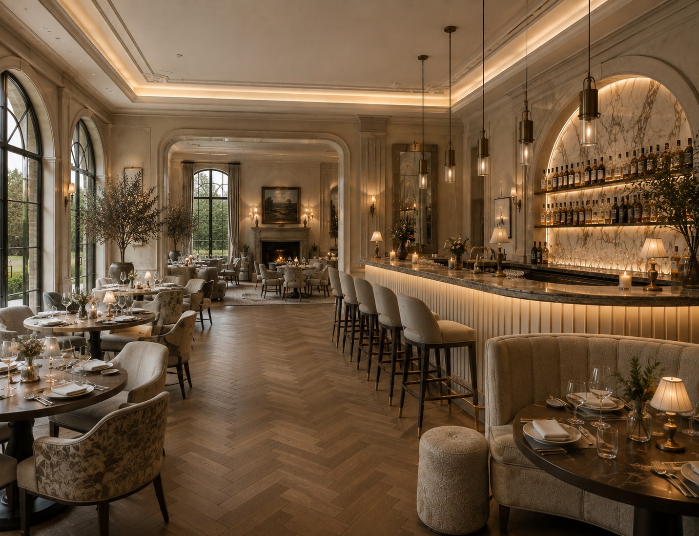 Intimate restaurant bar finished in warm timber