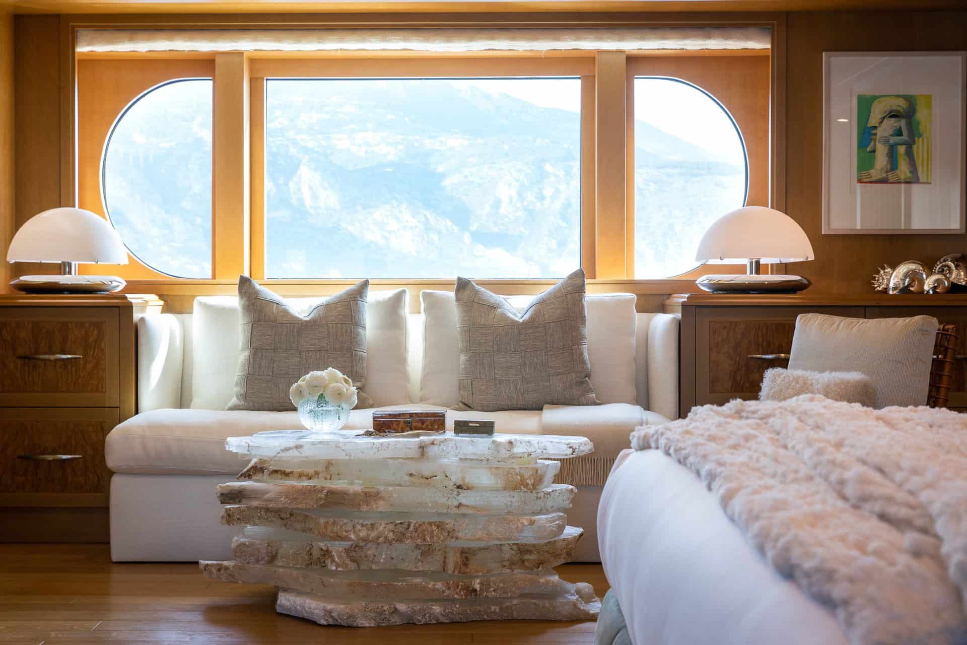 Relaxed superyacht salon with sea views